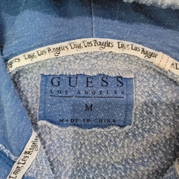 Guess burn out style full zip up hooded sweater shirt blue y2k style size Med - Picture 4 of 5